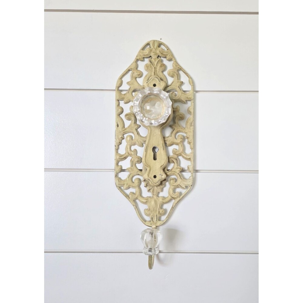 Vintage Style Crystal Knob Wall‎ Hook French Country Shabby Chic Cream Beige